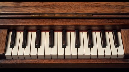 A close-up of the keys on an upright piano, focusing only on one or two notes in white and black with visible details like wood grain