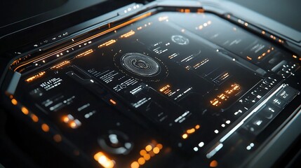 Fototapeta premium Futuristic orange and black digital interface.