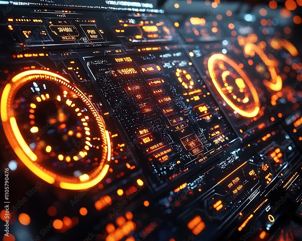 Poster futuristic digital dashboard with glowing employee performance metrics and rewards