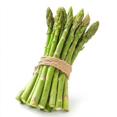 A fresh bundle of asparagus spears, detailed tips and vibrant green color, isolated on white background