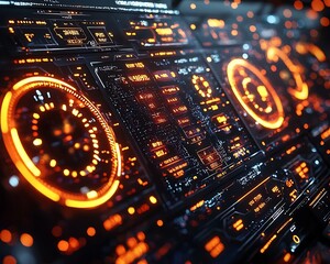 Futuristic Digital Dashboard with Glowing Employee Performance Metrics and Rewards