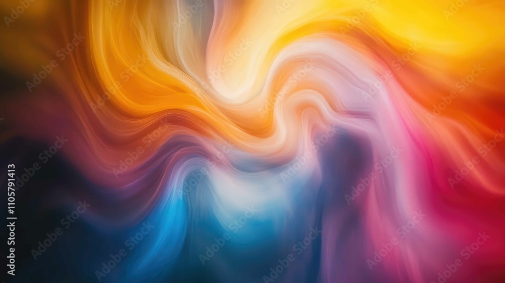 Poster multicolored light trails in soft, flowing motion, forming a cloud-like shape in the center of the f
