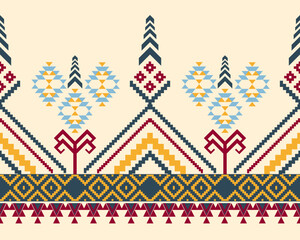 Embroidered cross-stitch ethnic fabric Geometric ornament ethnic pattern design. Use for fabric, textile, interior decoration elements, upholstery, and wrapping.