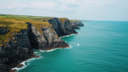 Coastal erosion event cliffs of wales landscape photography marine environment aerial view...