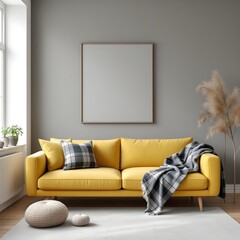 Yellow sofa in a grey room