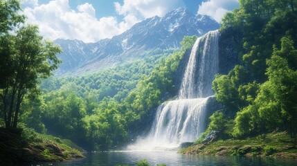 beautiful waterfall in the mountains