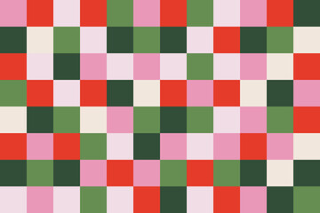 Abstract square geometry pattern. Colorful mosaic grid background. Checkered fun design in pink, green, red and beige colors