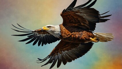 Obraz premium Colorful illustration of an eagle in flight.