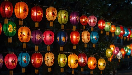 Fototapeta premium Colorful lanterns decorating Hanoi during the Mid-Autumn Festival.
