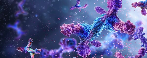 antibodies attacking pathogens, showing an immune response in the body, banner