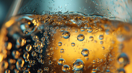 Sparkling Bubbles in Amber Liquid  Close up Macro Photography