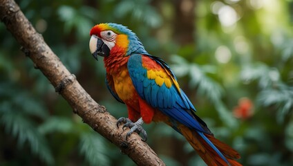 Obraz premium Colorful macaw parrot on a tropical branch.