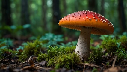 Fototapeta premium Colorful mushroom in a jungle setting.