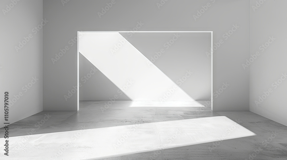 Poster minimalist architectural space with sunlight streaming through an open doorway. concept of simplicit