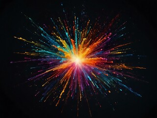Fototapeta premium Colorful particles exploding on a dark background.