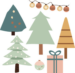 Minimalist Christmas Tree and Holiday Decor Vector Set