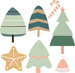 Minimalist Christmas Tree and Holiday Decor Vector Set
