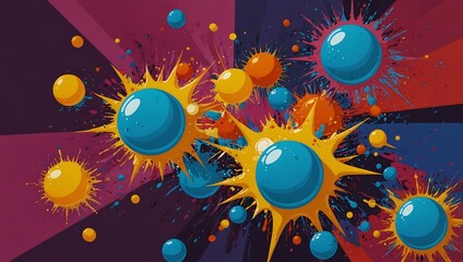 Colorful pop art with exploding bubbles, vibrant and fun.