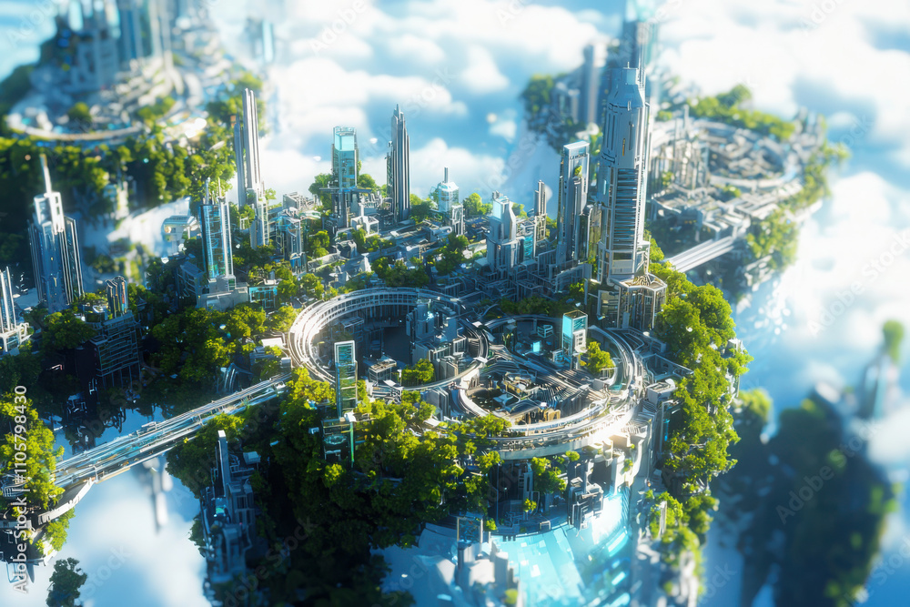 Poster exploring nanomachine civilization a microscopic technological landscape with complex ecosystems in 