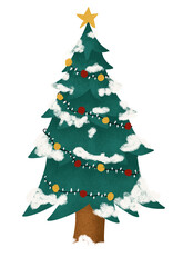 cute Christmas tree with lights ornament snow winter watercolor illustration png transparent