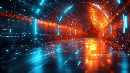 Obraz premium Intricate polygon grids with glowing cyan outlines, metallic surfaces, and deep contrasts