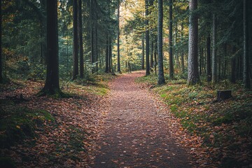 Fototapeta premium Mystic forest path with autumn leaves