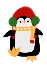 winter cute penguin wearing red santa claus hat and shawl celebrating christmas png transparent