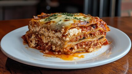 Portion of beef lasagna