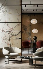 Minimalist, japandi interior design of modern living room. 