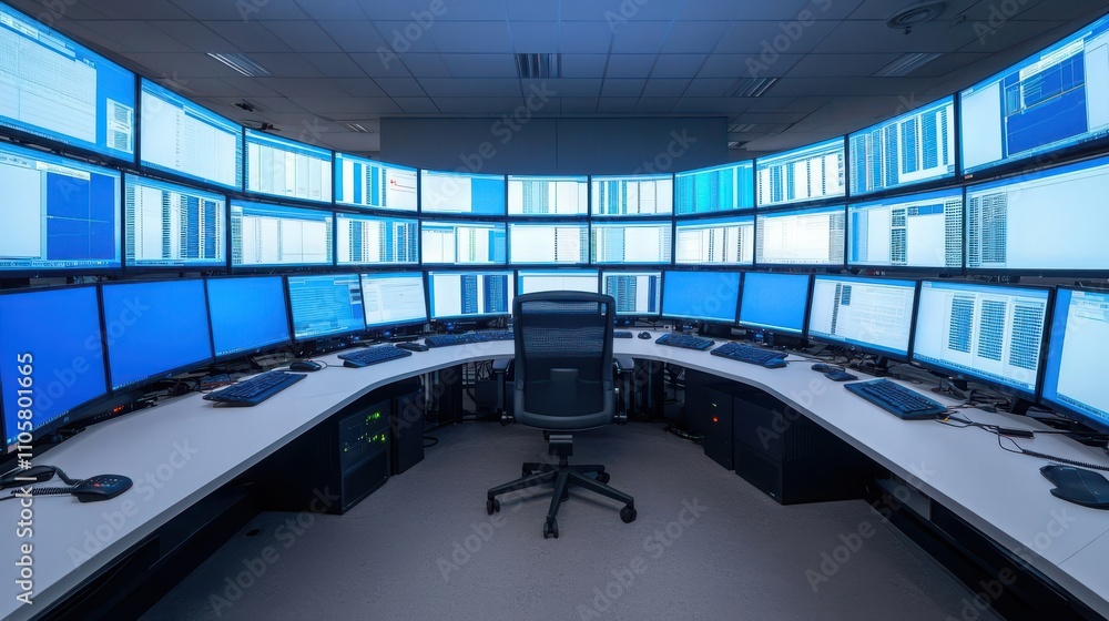Poster peak energy forecast analysis in high-tech control room business environment aerial view data visual