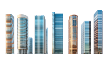 Isolated Skyscrapers with Glass Walls and Transparent Background