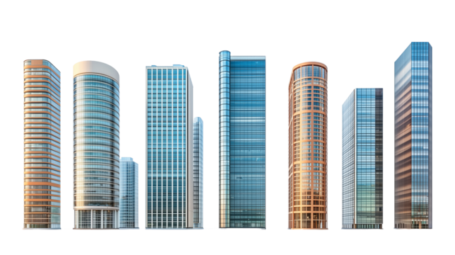 Isolated Skyscrapers with Glass Walls and Transparent Background