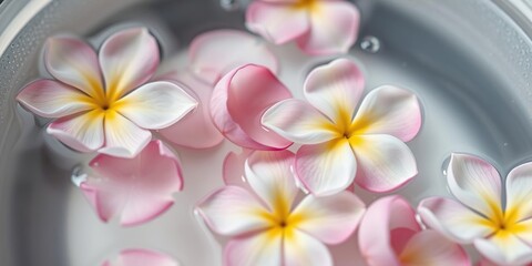 Close-up of delicate flower petals floating gently in a shallow dish of water with tiny bubbles, small, bubble, flower