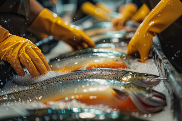 Worker on a fish farm. AI Generative