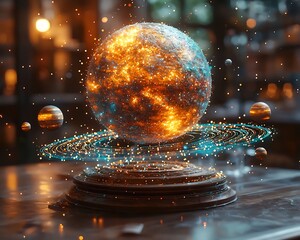 Captivating Holographic Solar System Model with Vibrant Planetary Orbits and Scientific Data