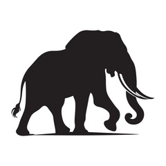 Elephant Silhouette: A striking silhouette of an African elephant strides confidently across a plain background, exuding power and grace in its minimalist form.