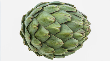 Fototapeta premium a fresh, vibrant green artichoke with a smooth, detailed texture, isolated on a clean white background