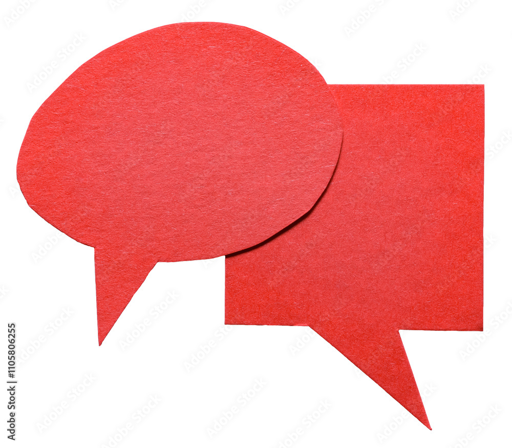 Aufkleber red blank cut out cardboard paper speech bubbles with rough edges and copy space for text on transpa