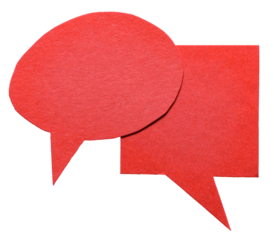Red blank cut out cardboard paper speech bubbles with rough edges and copy space for text on transparent png background design element