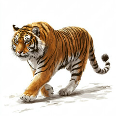 Obraz premium Tiger side view walking, white background