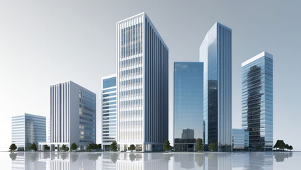 Fototapeta premium Collection of tall office building realistic image on white or transparent background