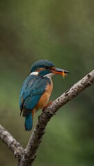 Fototapeta premium Common kingfisher perched on a branch in Croatia.