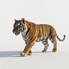 Naklejka premium Tiger side view walking, white background