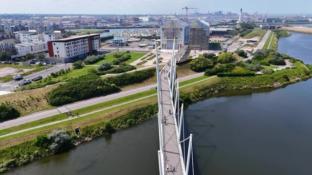 Drone view of Grand Large Bridge in Dunkirk (Dunkerque), France