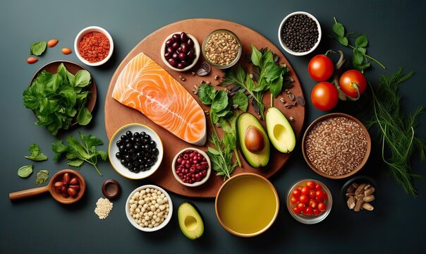 Healthy food for balanced flexitarian mediterranean diet concept 