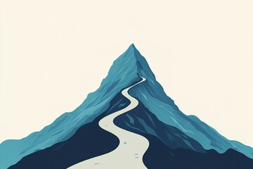 Winding road leading to mountain peak in cool hues