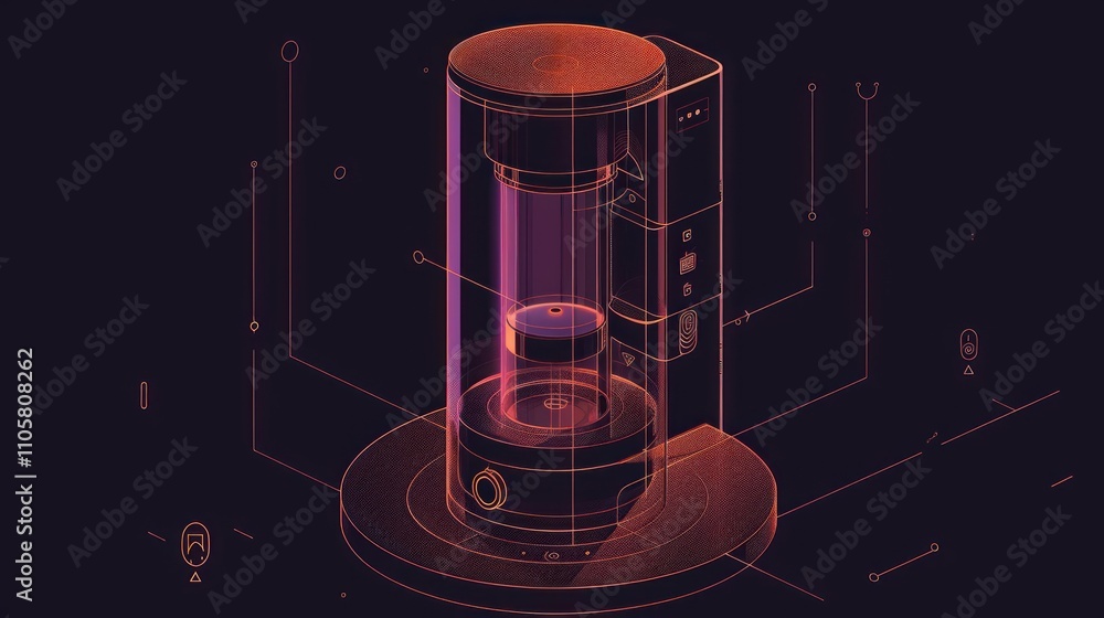 Poster futuristic smart device with transparent casing, showcasing internal components and technological de