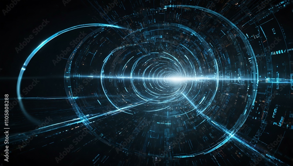 Poster complex vortex of digital signals symbolizing the flow of information in a futuristic environment.