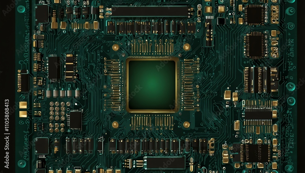 Poster computer circuit board design for tech themes.
