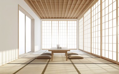 Minimalist, japandi interior design of modern living room. 